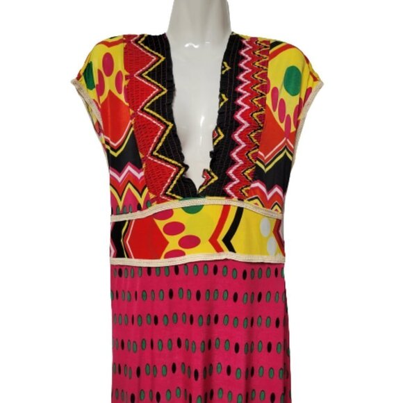SUMMER Red Maxi Cover up Abstract Print Cap Sleeve Casual Comfy Long Dress - Picture 2 of 13